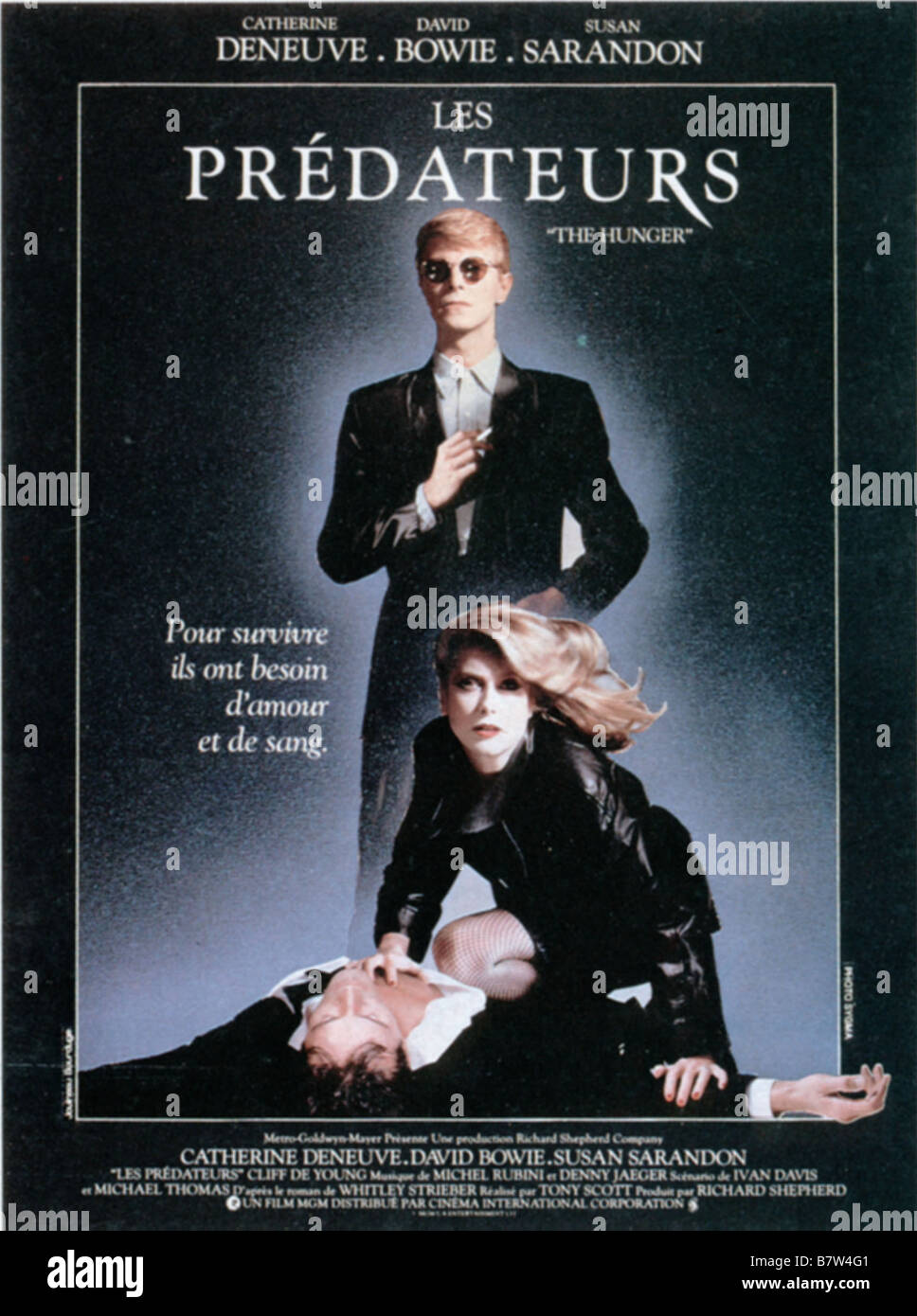 Der Hunger Jahr: 1983 UK David Bowie, Catherine Deneuve Regisseur: Tony Scott Film Poster (Fr) Stockfoto