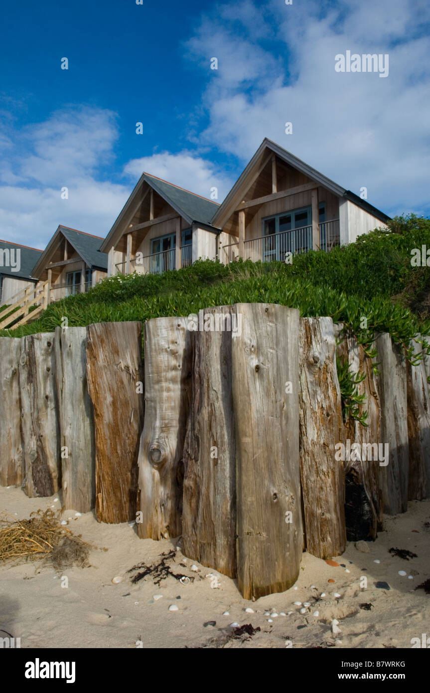 Flying Boat Club Strandhäuser. Die Isles of Scilly Tresco. Cornwall. England. UK Stockfoto