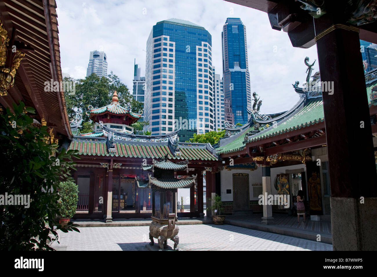 Singapur Thian Hock Keng Tempel Tianfu Gong Tempel chinesischer Tempel des himmlischen Glücks Chinatown Hintergrund Raffles Place Stockfoto