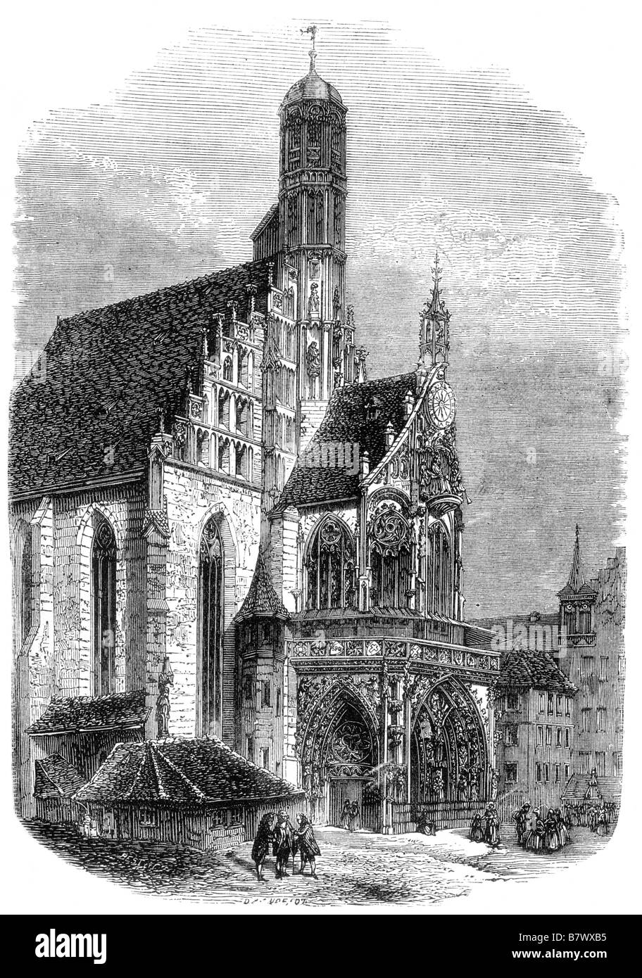 Kirche unserer lieben Frau Frauenkirche Nürnberg als es erschien im 17. Jahrhundert Illustration Stockfoto