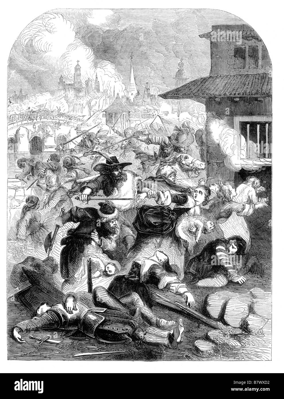 Das Massaker von Magdeburg 1631 Illustration Stockfoto