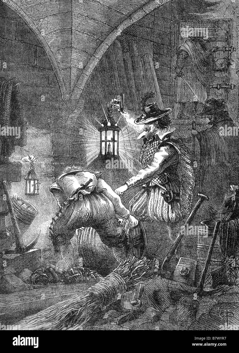 Gunpowder Plot Verschwörer bei der Arbeit in den Gewölben von den Houses of Parliament Stockfoto