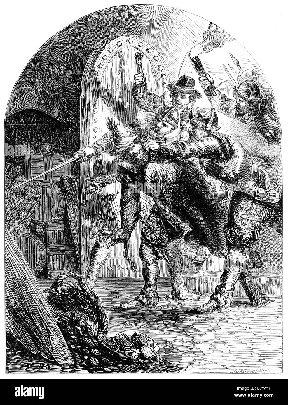 Die Verhaftung von Guy Fawkes in die Keller der Häuser des Parlaments der Schießpulver-Plot 1605 Stockfoto