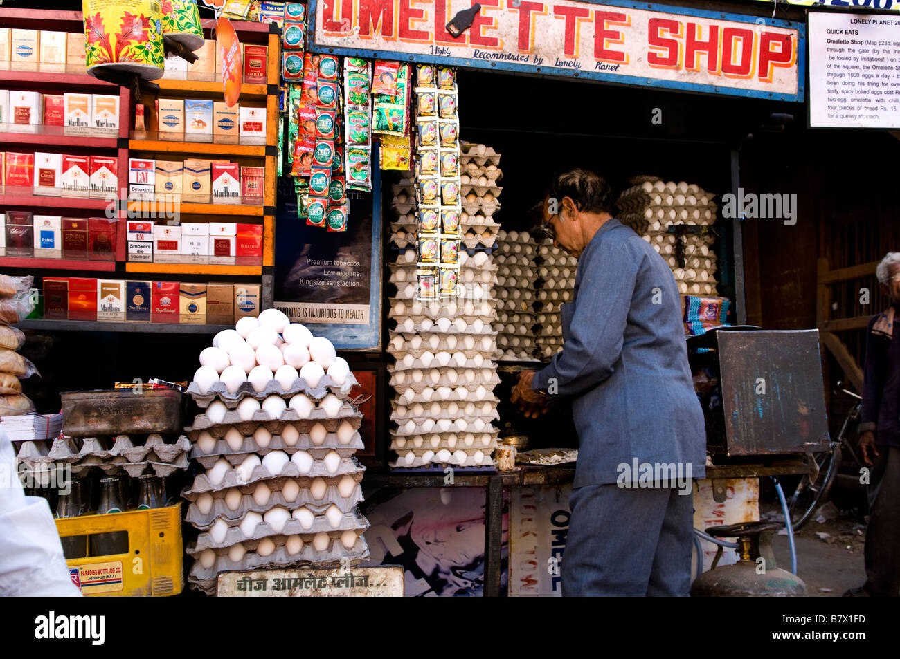 Der berühmte Omelette Shop in Jodhpur, Indien. Stockfoto