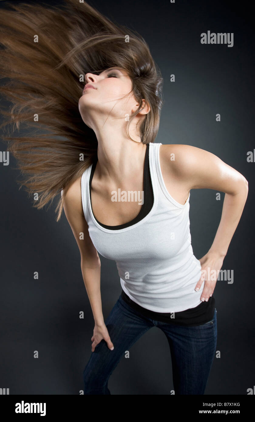 Frau mit langen Haaren Stockfoto