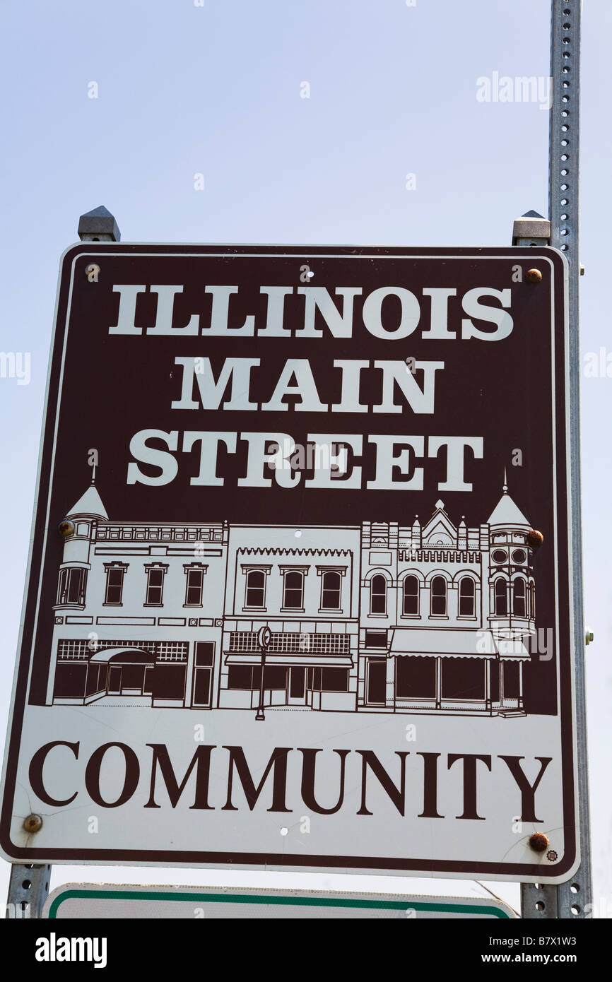 ILLINOIS DeKalb Zeichen markieren Illinois Main Street Gemeinschaftsbenennung Stockfoto