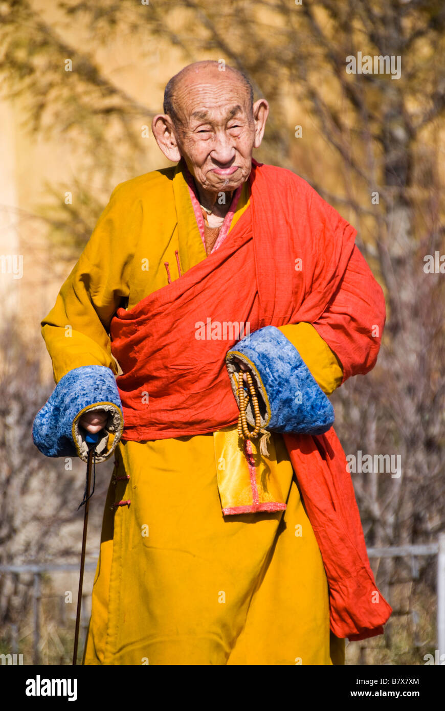 Buddhistischer Mönch im Kloster Gandantegchinlen Khiid Ulaan Bataar Mongolei Stockfoto