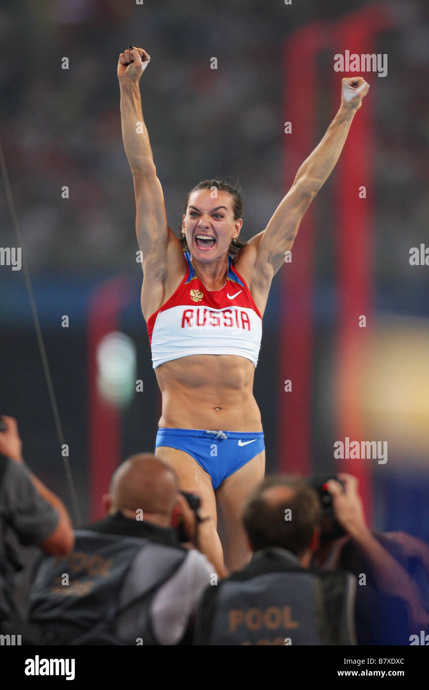 Yelena Isinbayeva RUS 18. August 2008 Leichtathletik 2008 Beijing Olympischen Spiele Leichtathletik Womens Pole Vault Finale an dem Nationalstadion Birds Nest Beijing China Photo von Daiju Kitamura AFLO SPORT 1045 Stockfoto