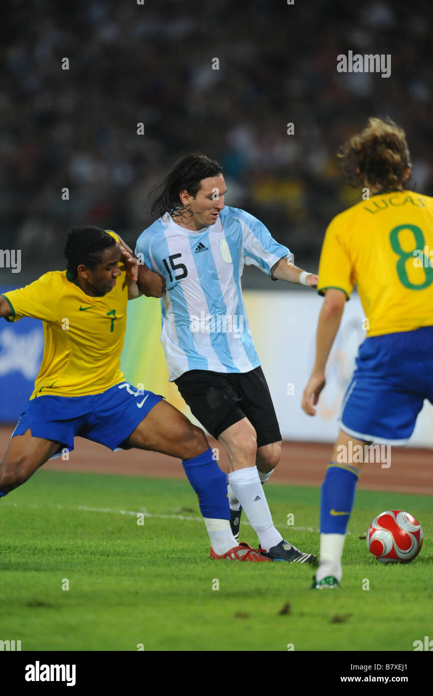 Lionel Messi ARG 19. August 2008 Fußball Beijing 2008 Olympische Spiele Herren Fußball Halbfinalspiel zwischen Argentinien und Brasilien Stockfoto