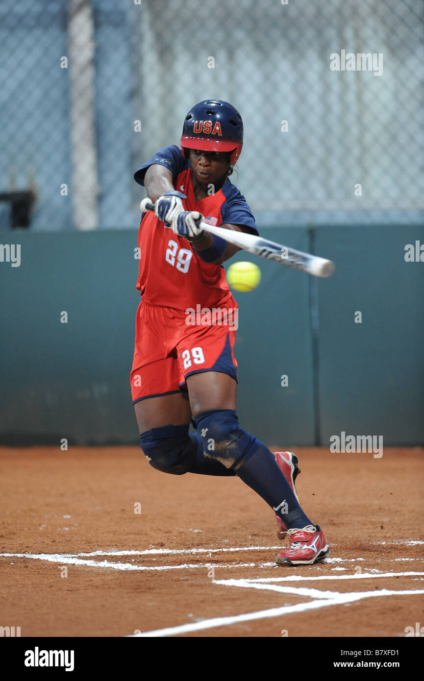 Natasha Watley USA 21. August 2008 Softball 2008 Beijing Olympischen Spiele Damen Finale Match zwischen Japan 3 1 USA bei Fengtai Sports Center Softball Feld Peking China Photo von Masakazu Watanabe AFLO 0005 Stockfoto