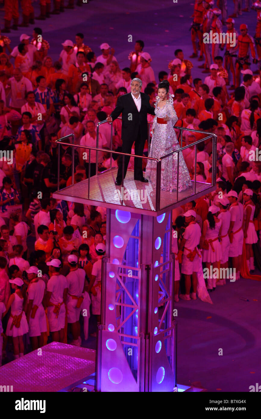 Placido Domingo Song Zuying 24. August 2008 Abschlussfeier, Abschlussfeier für die Olympischen Spiele 2008 auf nationaler Stockfoto