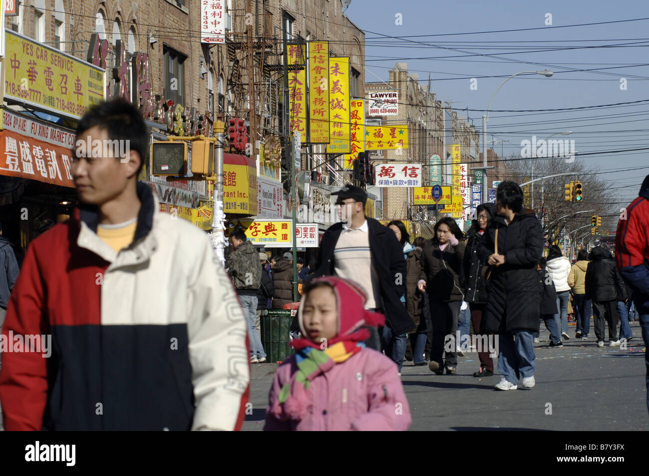 A Straßenszene im Stadtteil Brooklyn Sunset Park in New York Stockfoto