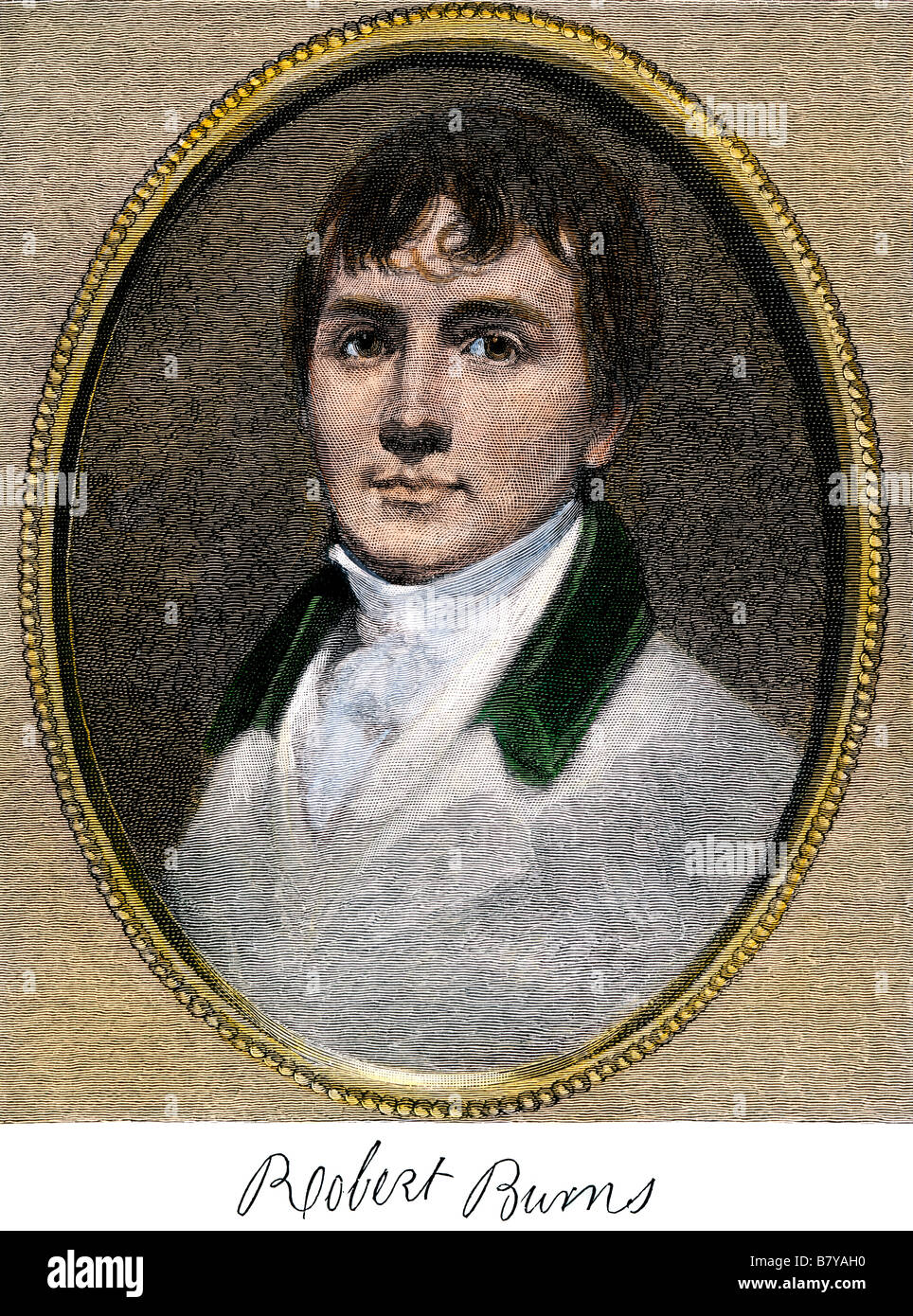 Robert Burns mit seinem Autogramm. Handcolorierte halftone einer Abbildung Stockfoto