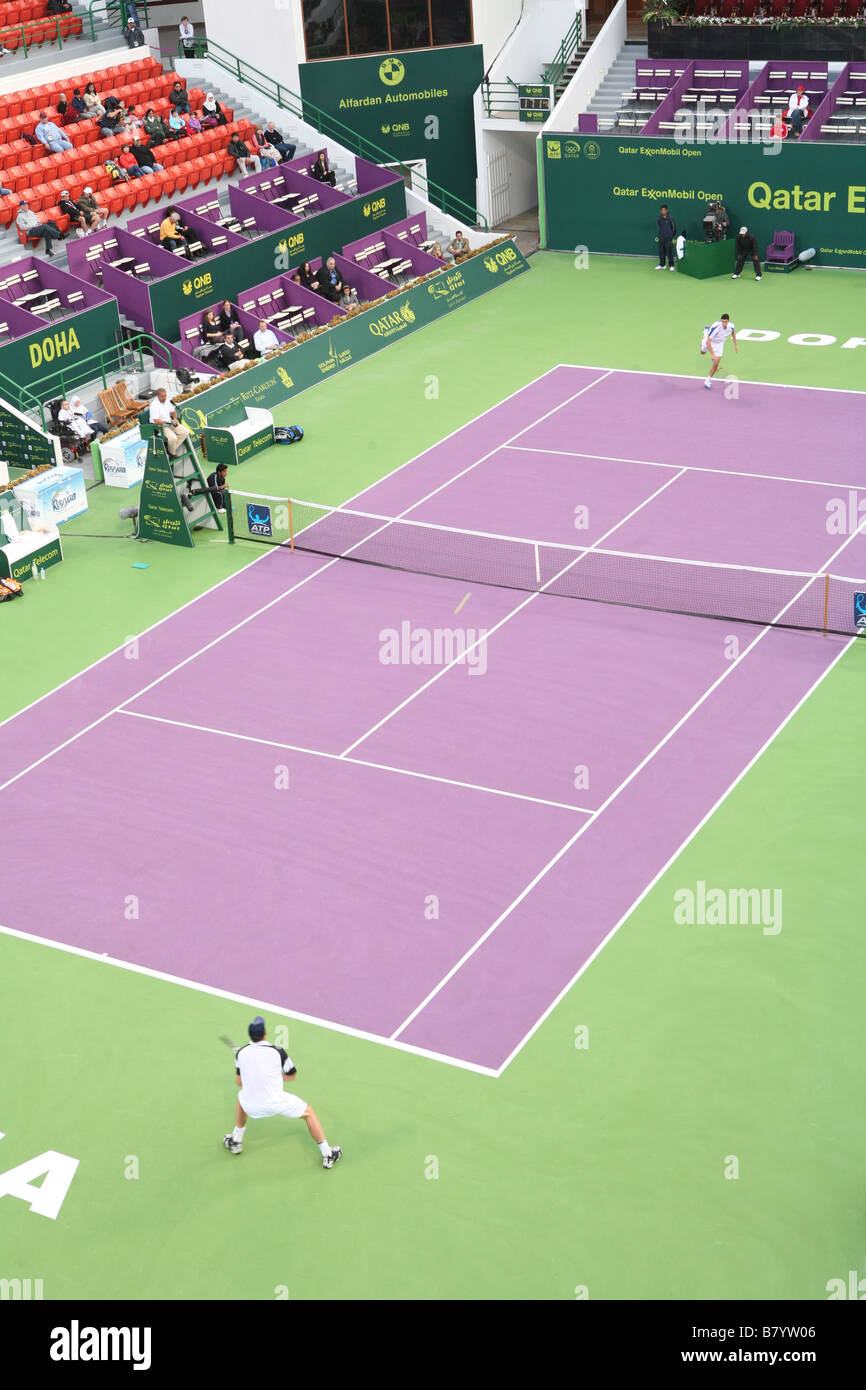 Blick auf Center Court, Khalifa Tennis-Komplex, Doha, Katar, während der ExxonMobil Open Stockfoto
