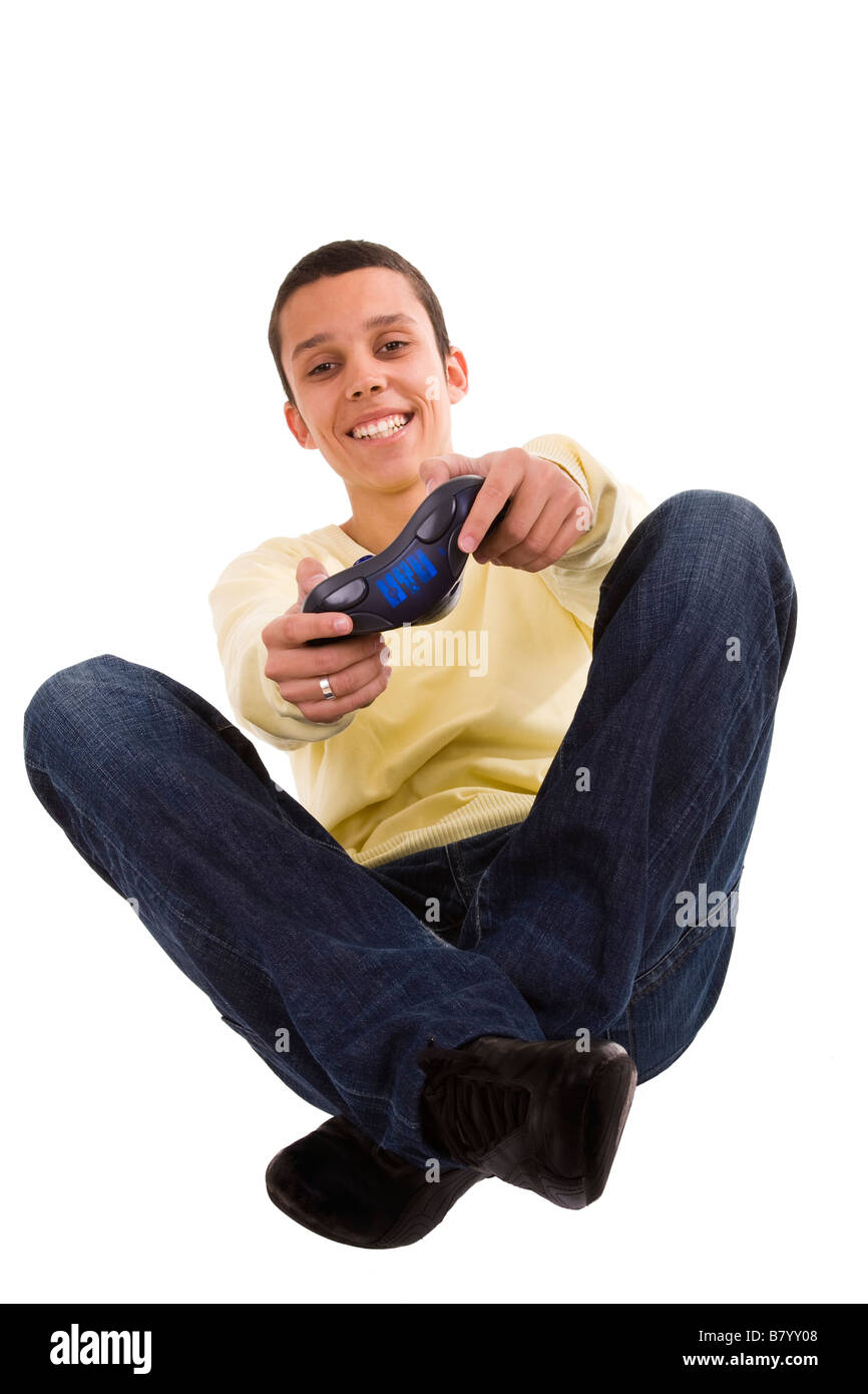 junge Männer Spaß das Spiel mit der Tiefenschärfe eine Freude-Pad Stockfoto