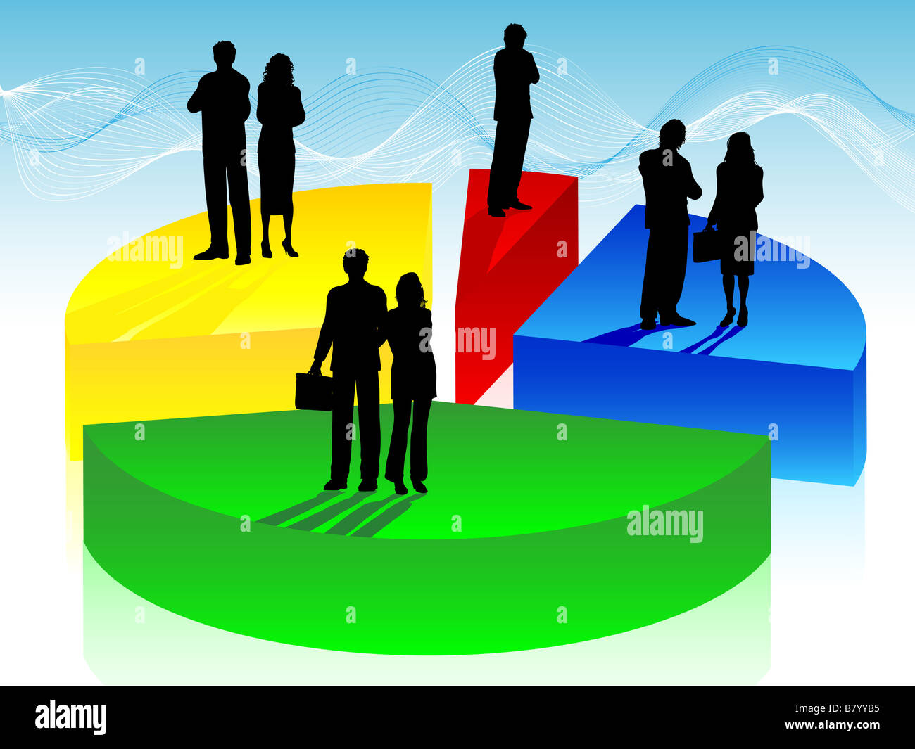 Silhouetten von Geschäftsleuten in einem Kreisdiagramm Stockfoto