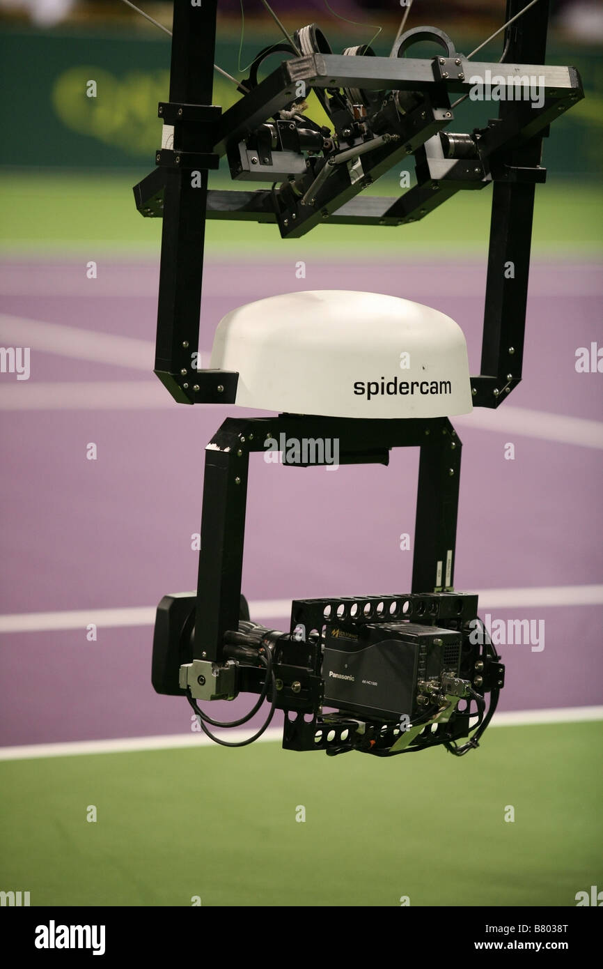 Ein Panasonic AK HC1500 Spidercam in Aktion bei der Katar Männer s Tennis Championship 2009 Stockfoto