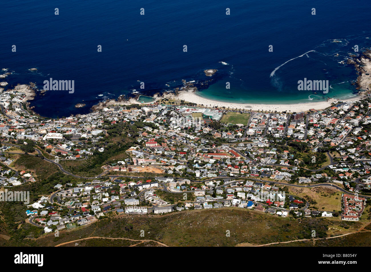 Blick über Camps Bay aus Tabelle Berg Kapstadt Südafrika Stockfoto