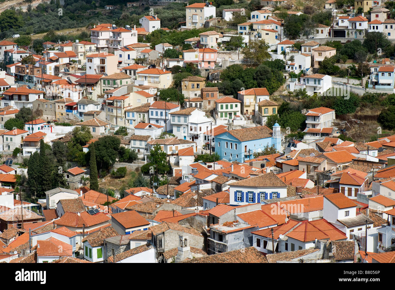 Die Häuser am Ano Vathy (Altstadt von Samos-Stadt) Stockfoto