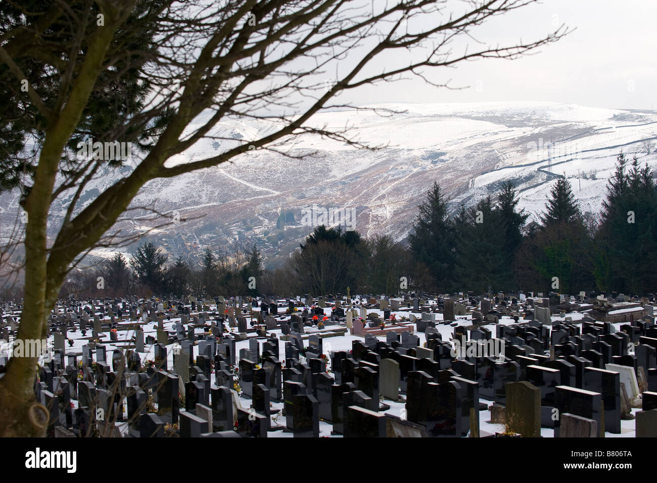 Penrhys Friedhof im Rhondda Valley in Wales. Stockfoto