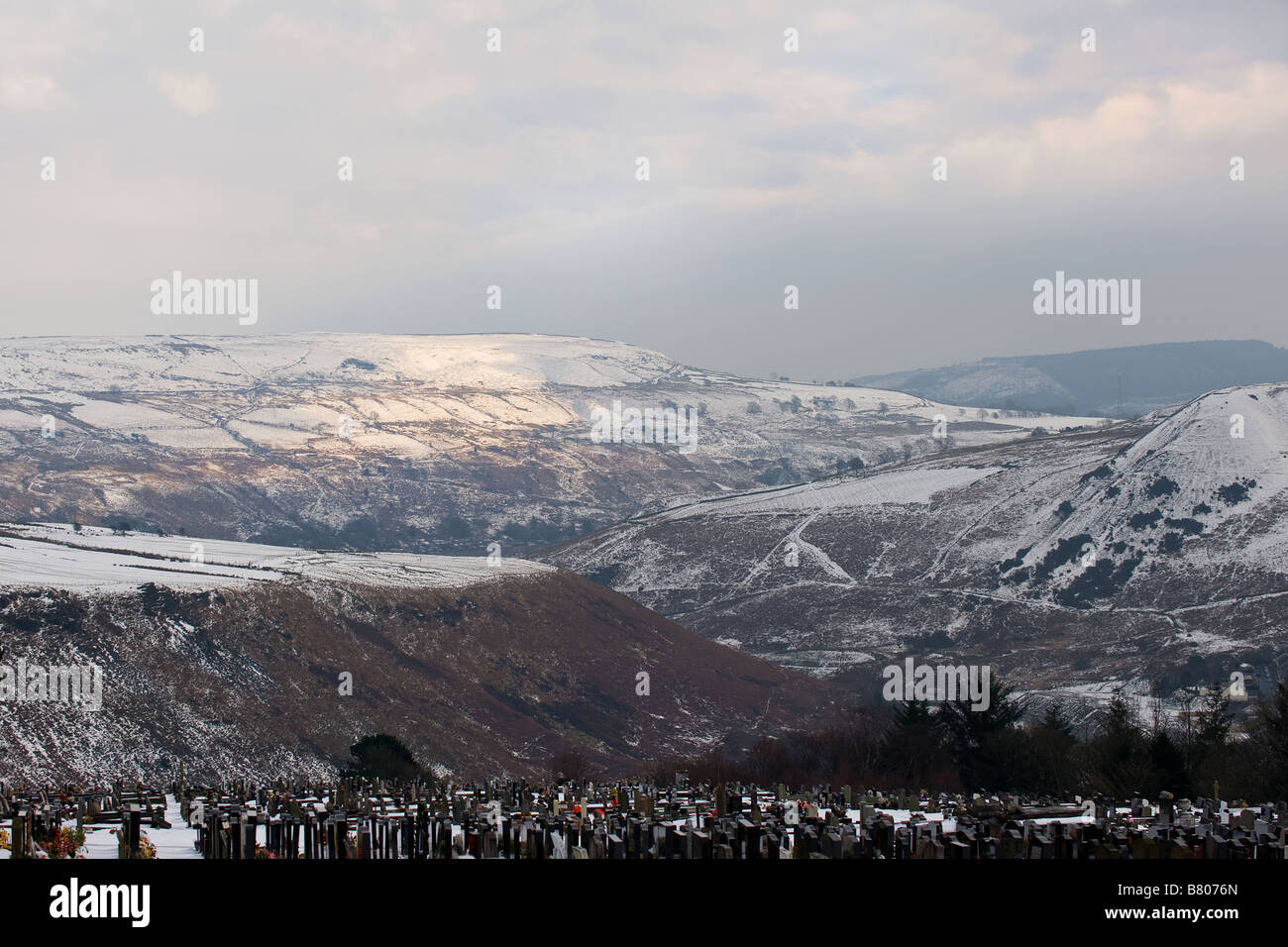 Penrhys Friedhof im Rhondda Valley in Wales. Stockfoto