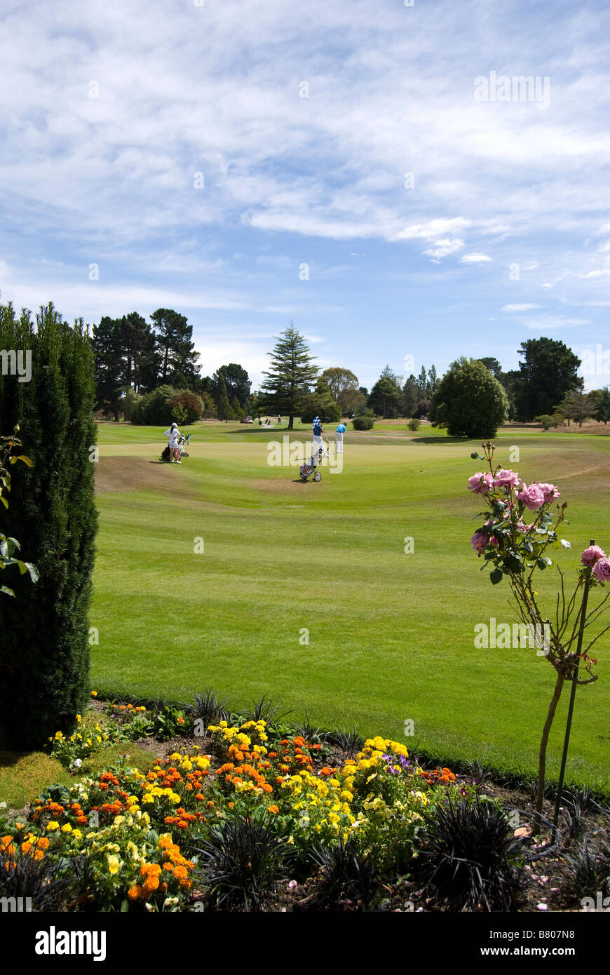18. Grün, Russley Golfclub, Memorial Avenue, Russley, Christchurch, Canterbury, Neuseeland Stockfoto