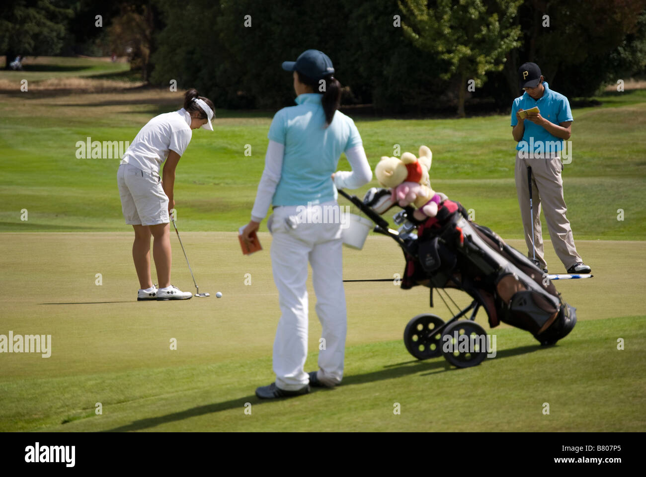 Setzen auf das 18. Grün, Russley Golf Club, Memorial Avenue, Russley, Christchurch, Canterbury, Neuseeland Stockfoto