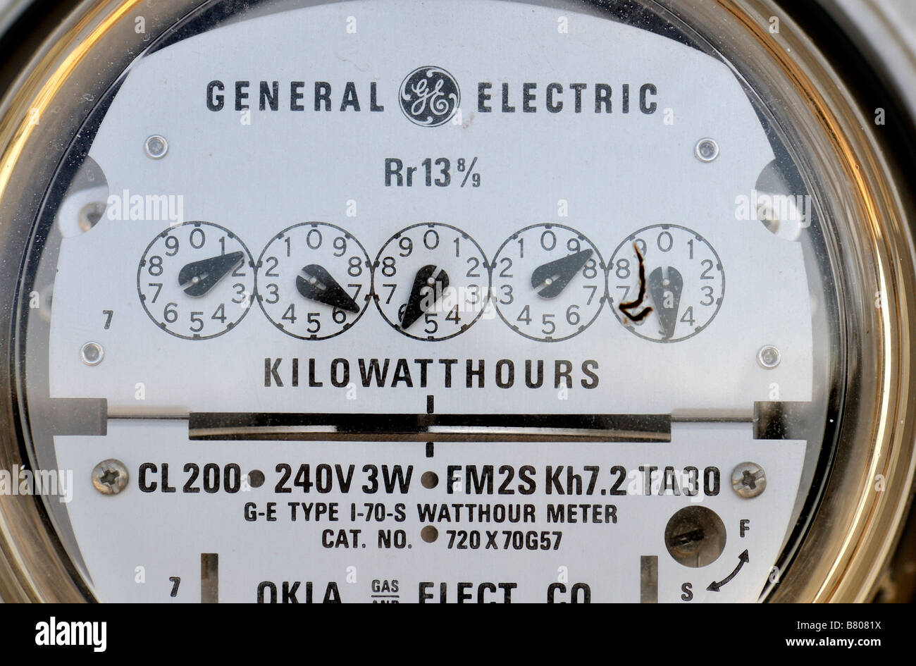 Detailansicht eines elektrischen Meter. Oklahoma, USA. Stockfoto