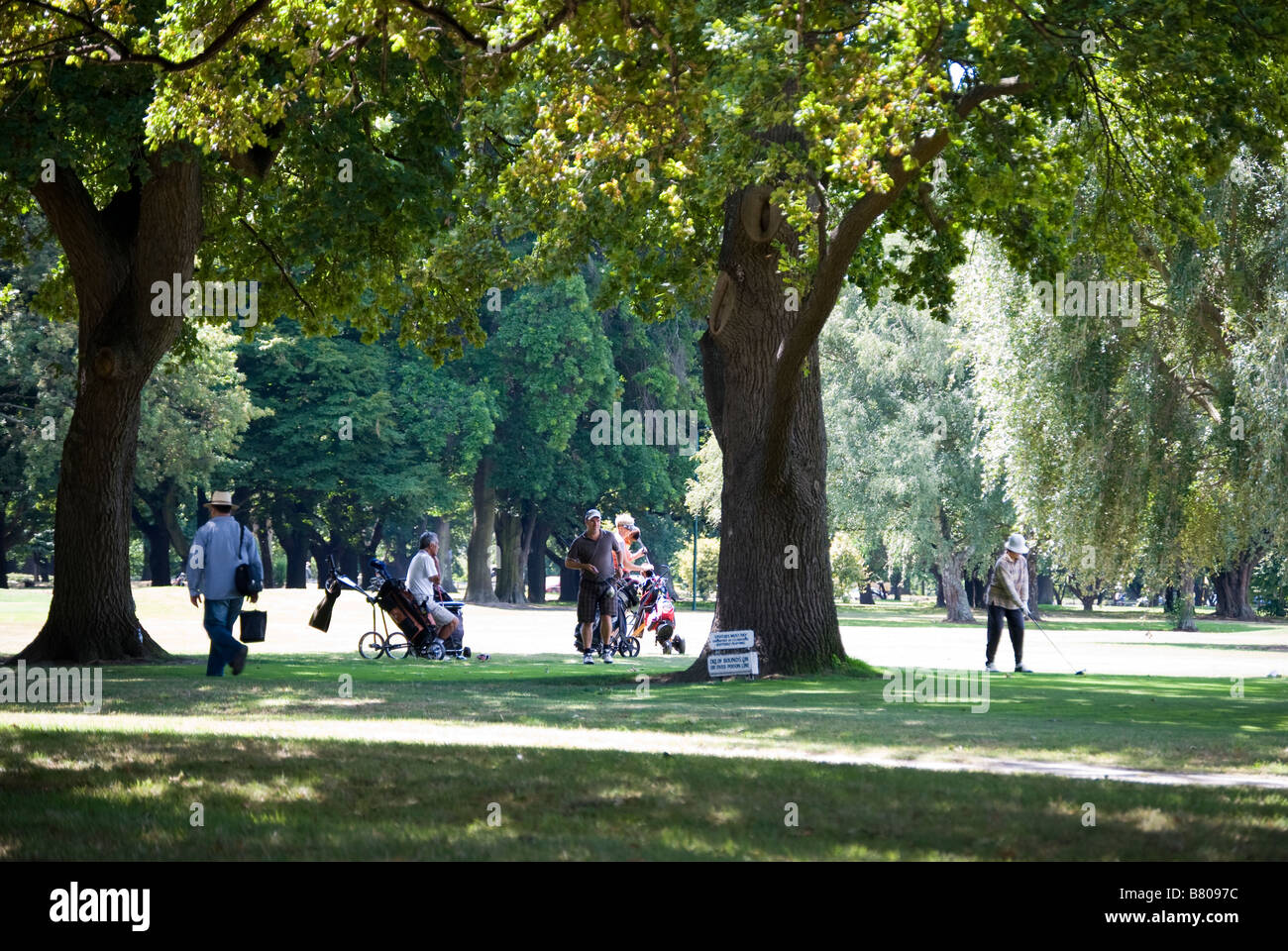 Gruppieren Sie spielen Golf, Hagley Park, Christchurch, Canterbury, Neuseeland Stockfoto