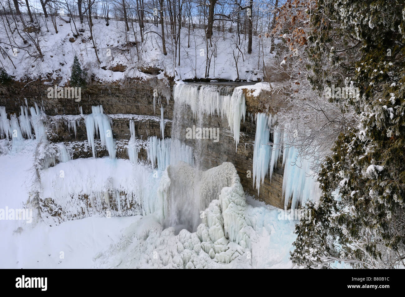 Eiszapfen und Stalagmiten auf Tews fällt im Winter nach einem Kälteeinbruch Niagara Escarpment Dundas Ontario Kanada Stockfoto