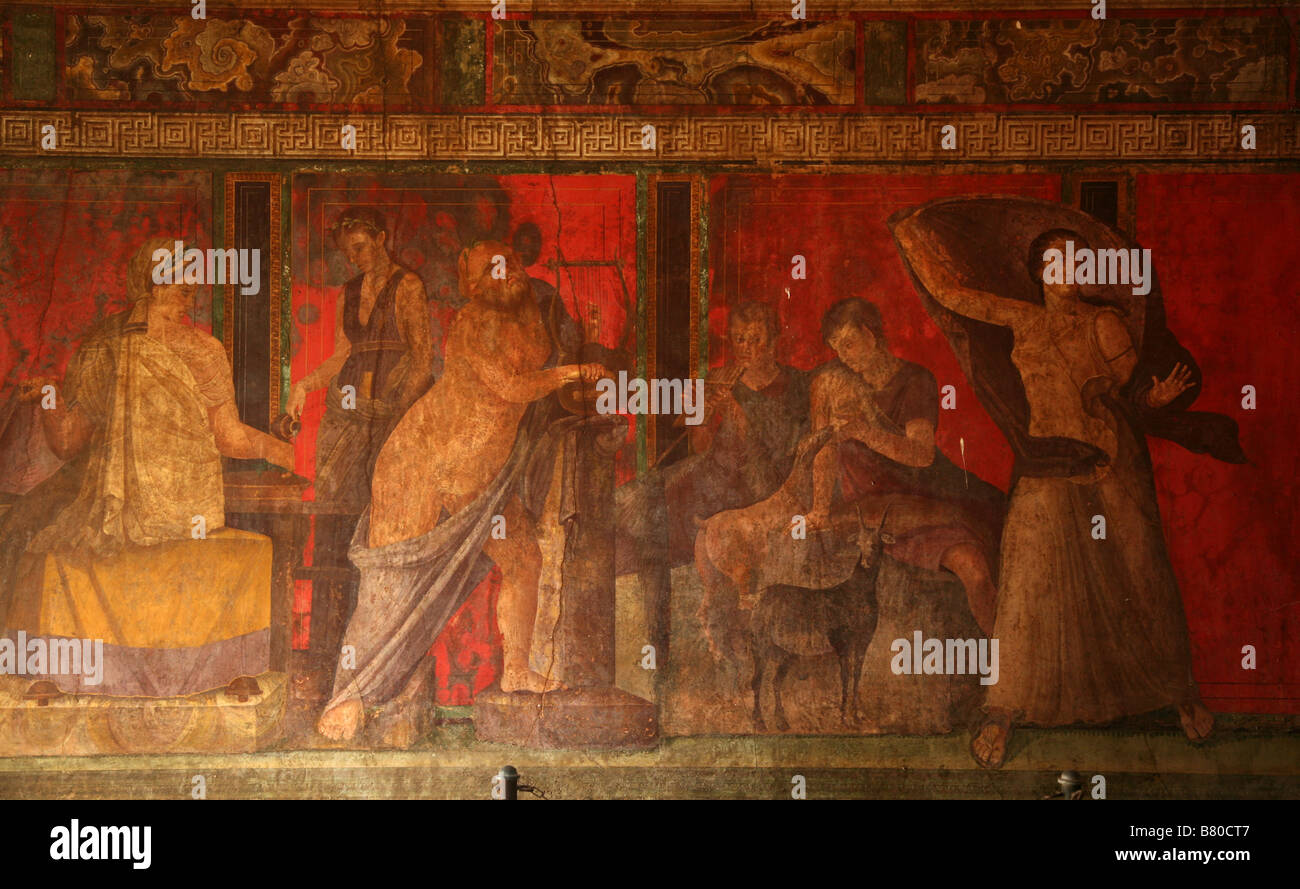 Fresko im Triclinium der Villa der Mysterien in Pompeji, Italien. Stockfoto