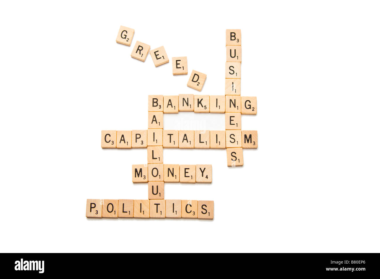 Wirtschaftlichen Schlagworte Kreuzworträtsel mit Fliesen Stockfoto