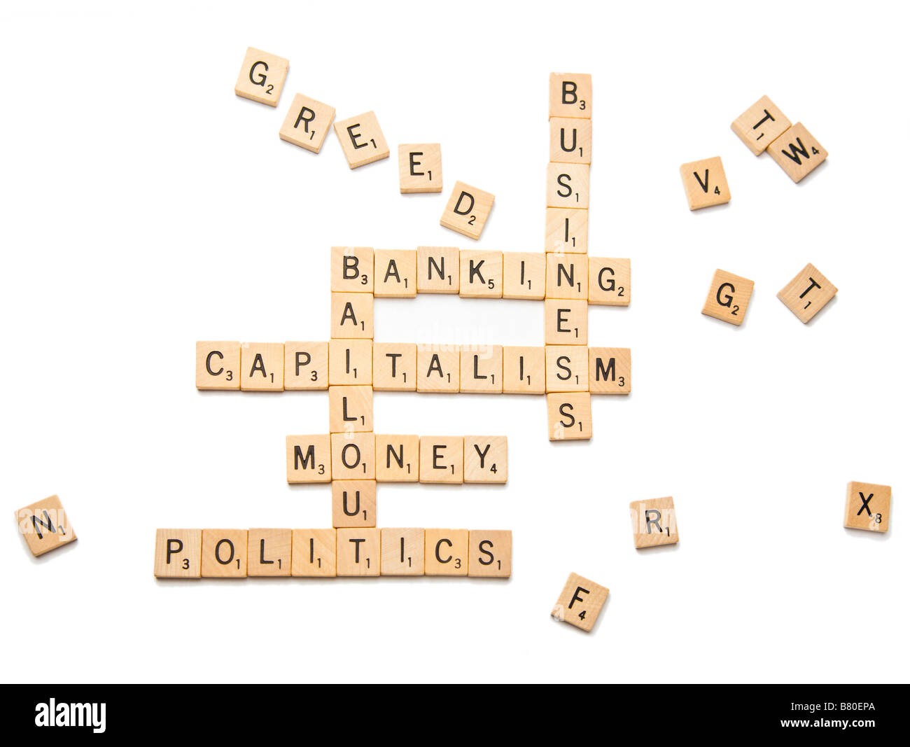 Wirtschaftlichen Schlagworte Kreuzworträtsel mit Fliesen Stockfoto