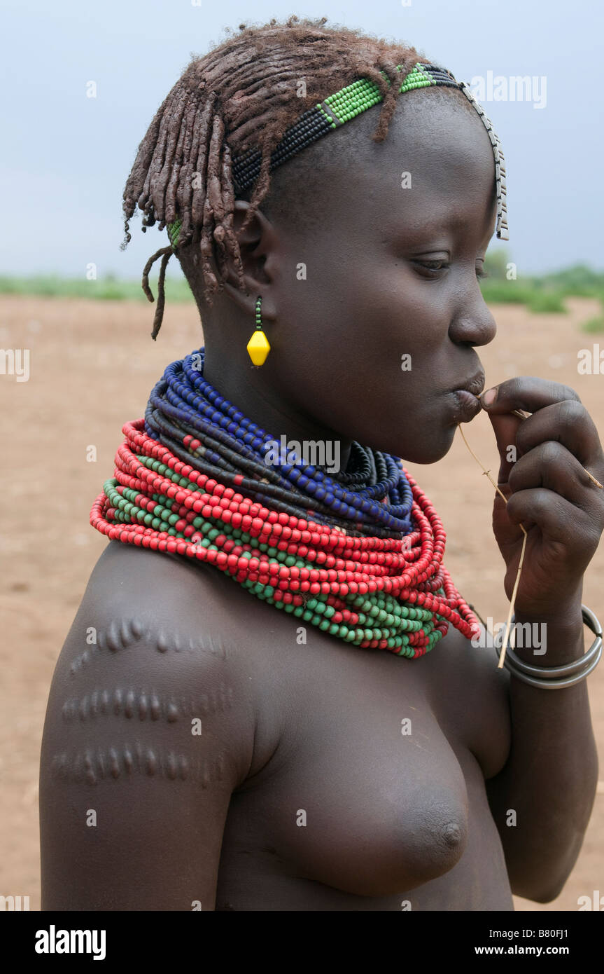 Young Dasanech Mädchen Omovalley Äthiopien Afrika Stockfoto