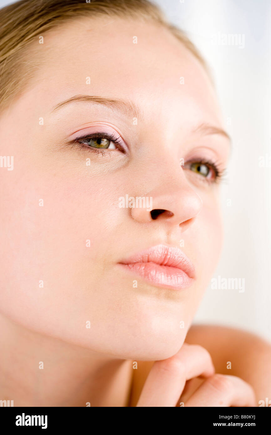 Eine junge Frau s Gesicht Nahaufnahme Stockfoto