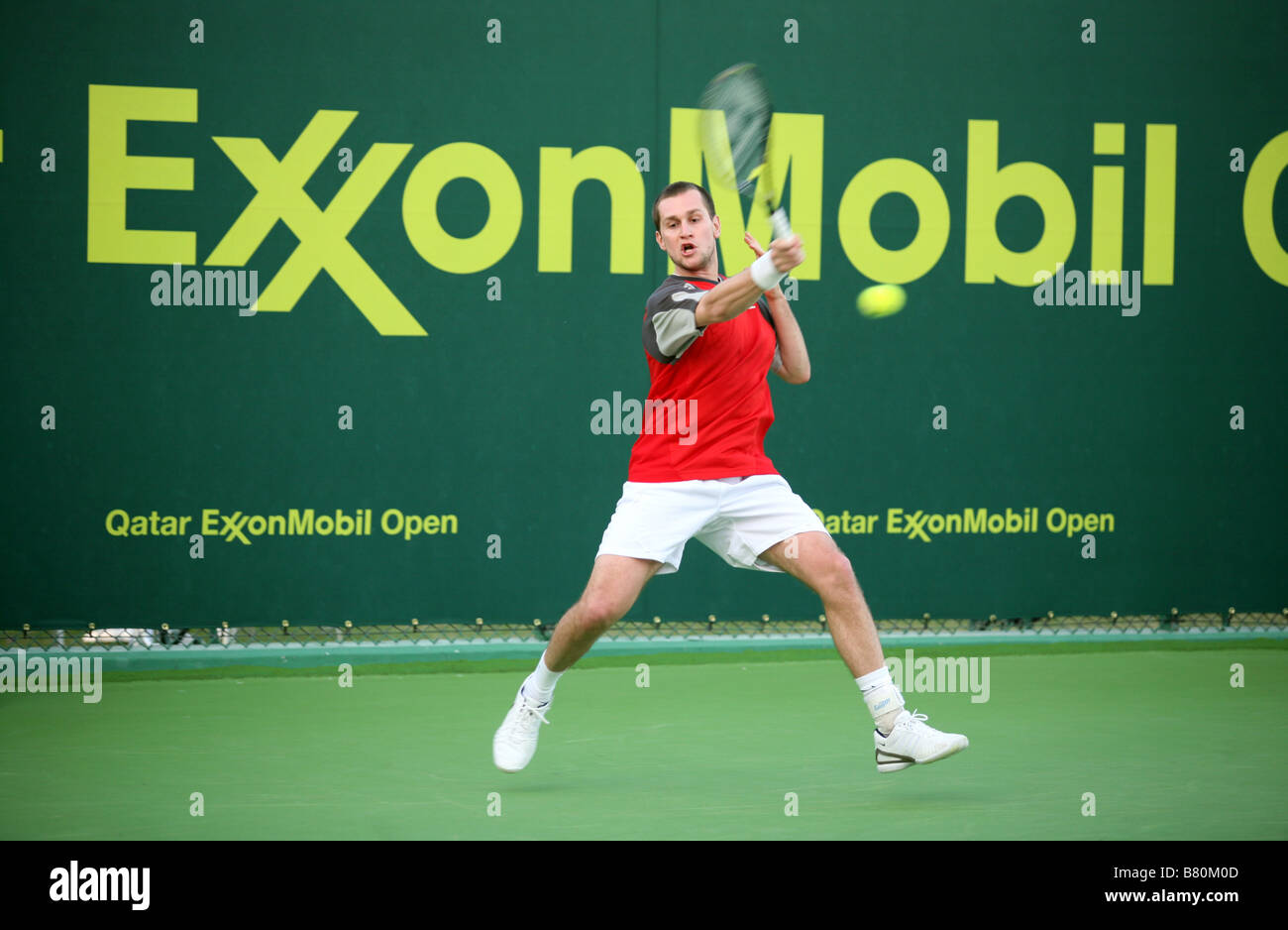 Slowakische Karol Beck in Aktion beim Qatar ExxonMobil Open Tennisturnier Januar 2009 Stockfoto