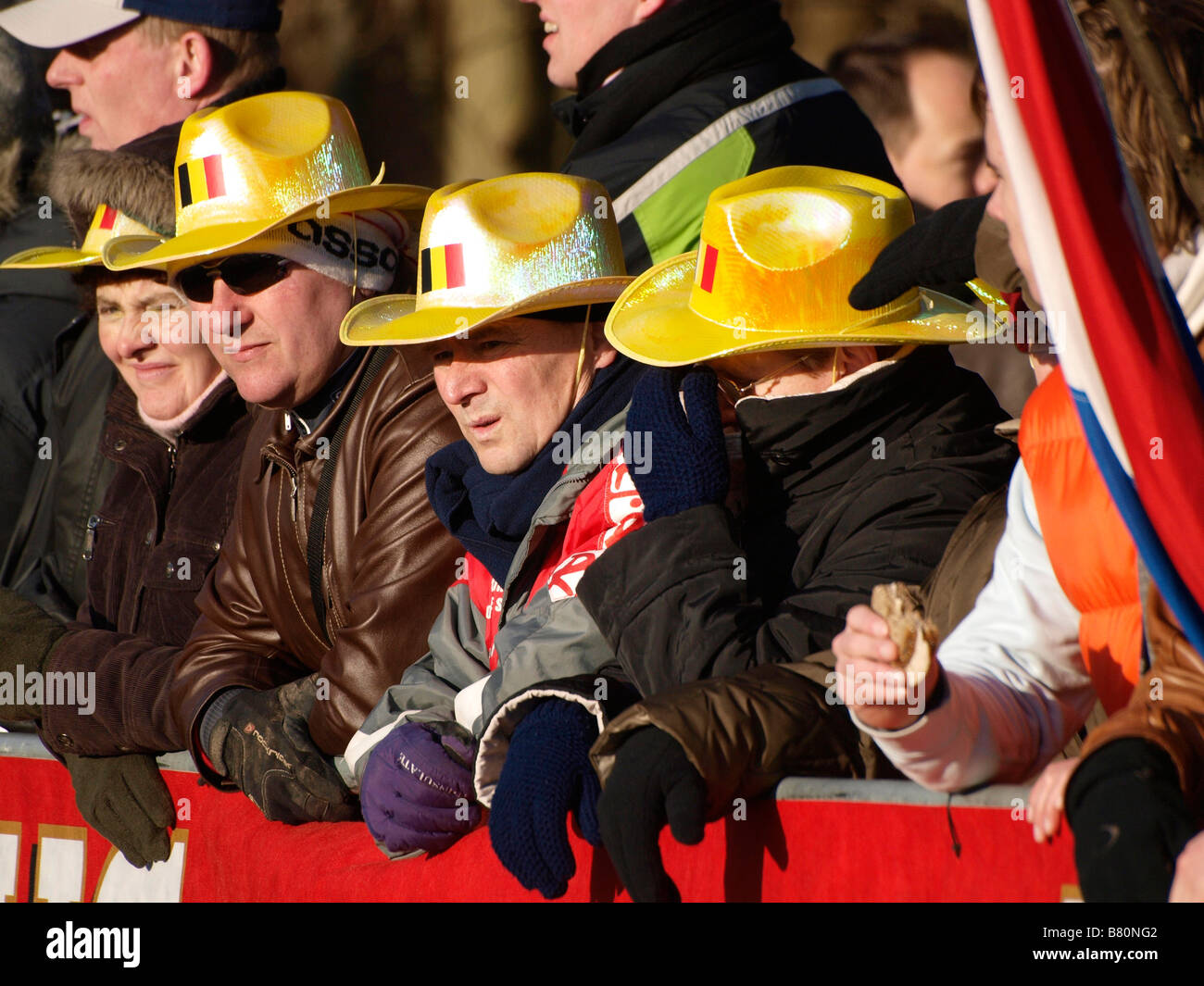 Belgischen Fans bei der Weltmeisterschaft Cyclecross in Hoogerheide Niederlande Stockfoto