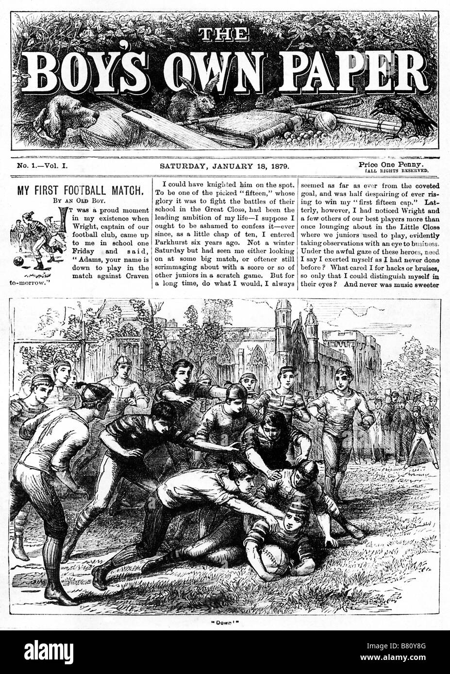 Jungen eigenen Papier No1 1879 Erstveröffentlichung der berühmten jungen Geschichte Wochenzeitung mit einem Rugby-Märchen auf dem cover Stockfoto