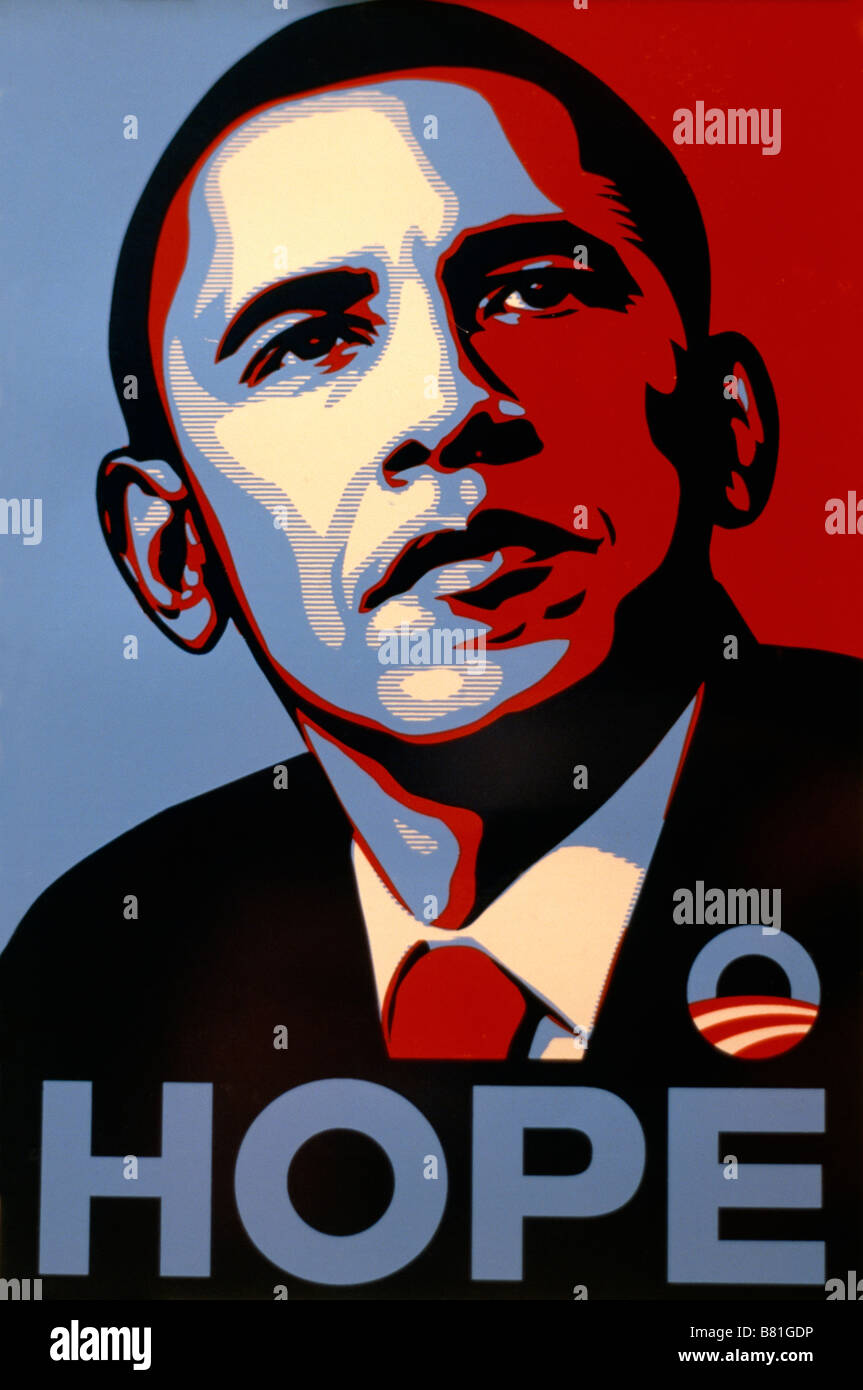 Shepard Fairey Siebdruck für USA Demokrat Präsident Barack Obama gehorchen Giant Stockfoto