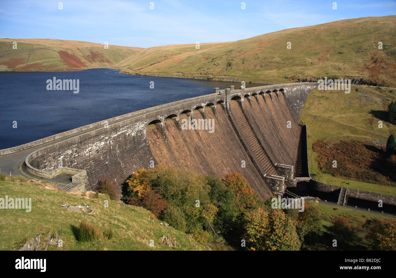 Claerwen Reservoir Damm im Elan-Tal, Elan, in der Nähe von Rhayader, mid-Wales Stockfoto