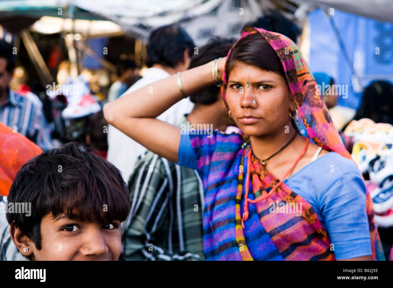 Bunte Gesichter von Rajasthan, Indien Stockfoto
