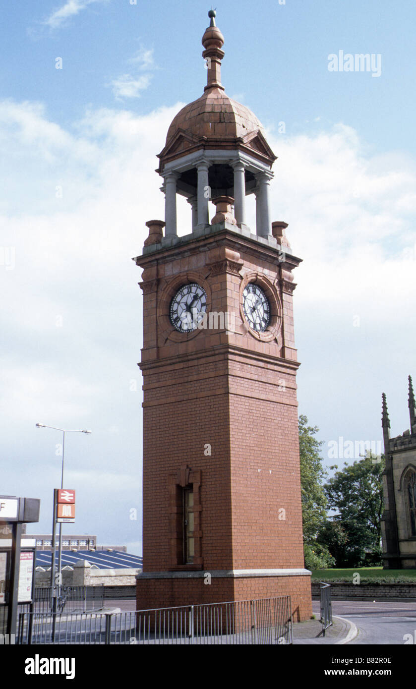 Bolton-Station, viktorianischen Uhrturm, ursprünglich erbaut 1899, nicht demontiert & am heutigen Standort 1987 wieder aufgebaut. Stockfoto