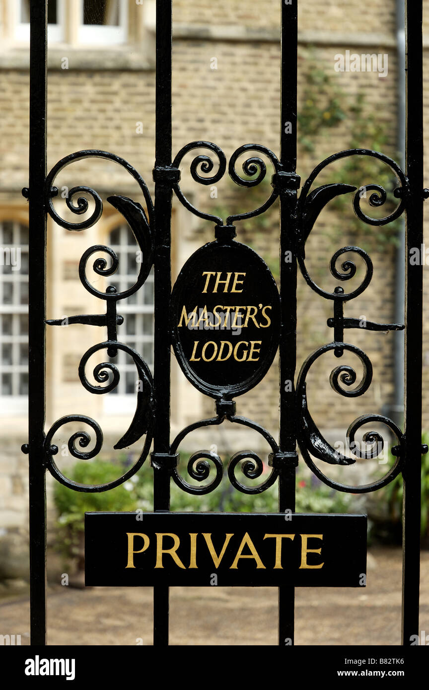 Ein Tor in Jesus College in Cambridge markiert Private The Masters Lodge Stockfoto