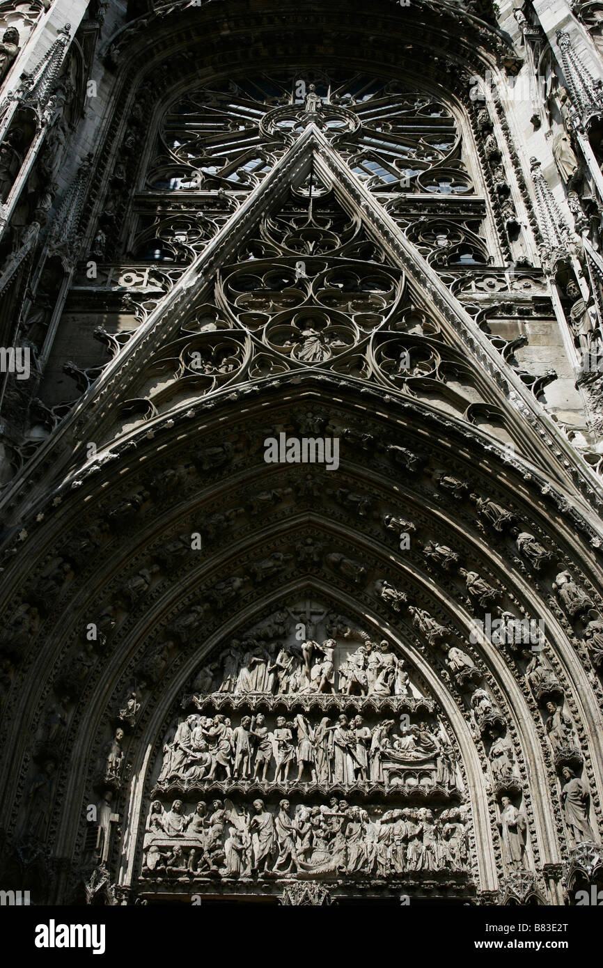 Stone Carving Details der Cathedrale Notre-Dame, Rouen, Frankreich Stockfoto