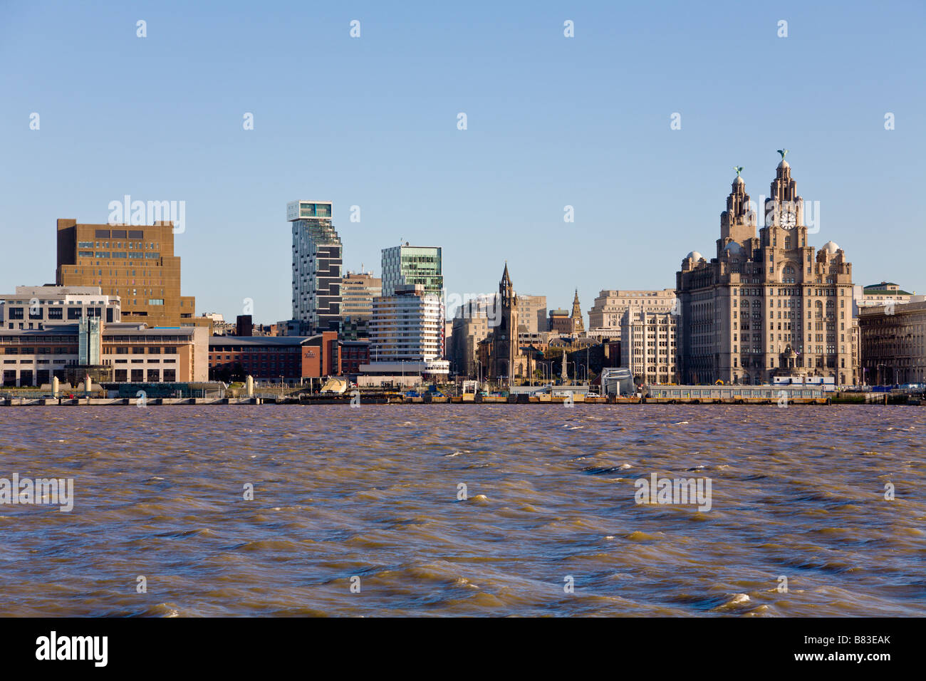 Skyline und Fluss Mersey, Liverpool, Merseyside, England Stockfoto