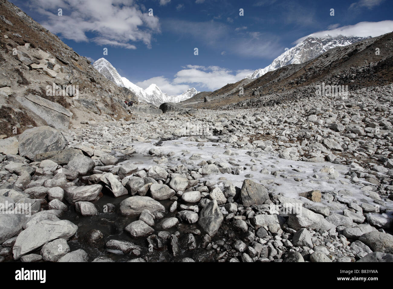 Ansichten der Khumbu Tal suchen Norden zwischen Duglha und Lobuche Stockfoto