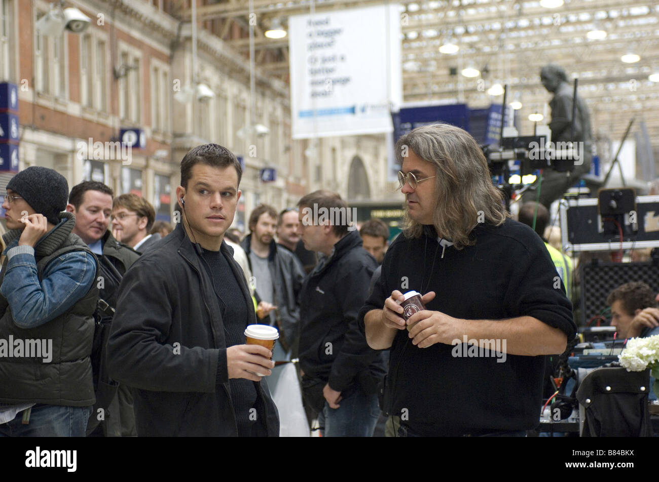 Regisseur Paul Greengrass mit Matt Damon auf der Das Bourne Ultimatum Jahr: 2007 USA Stockfoto