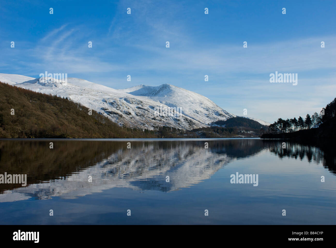 Thirlmere, übersehen von Lakelandpoeten, im Winter, Nationalpark Lake District, Cumbria, England UK Stockfoto