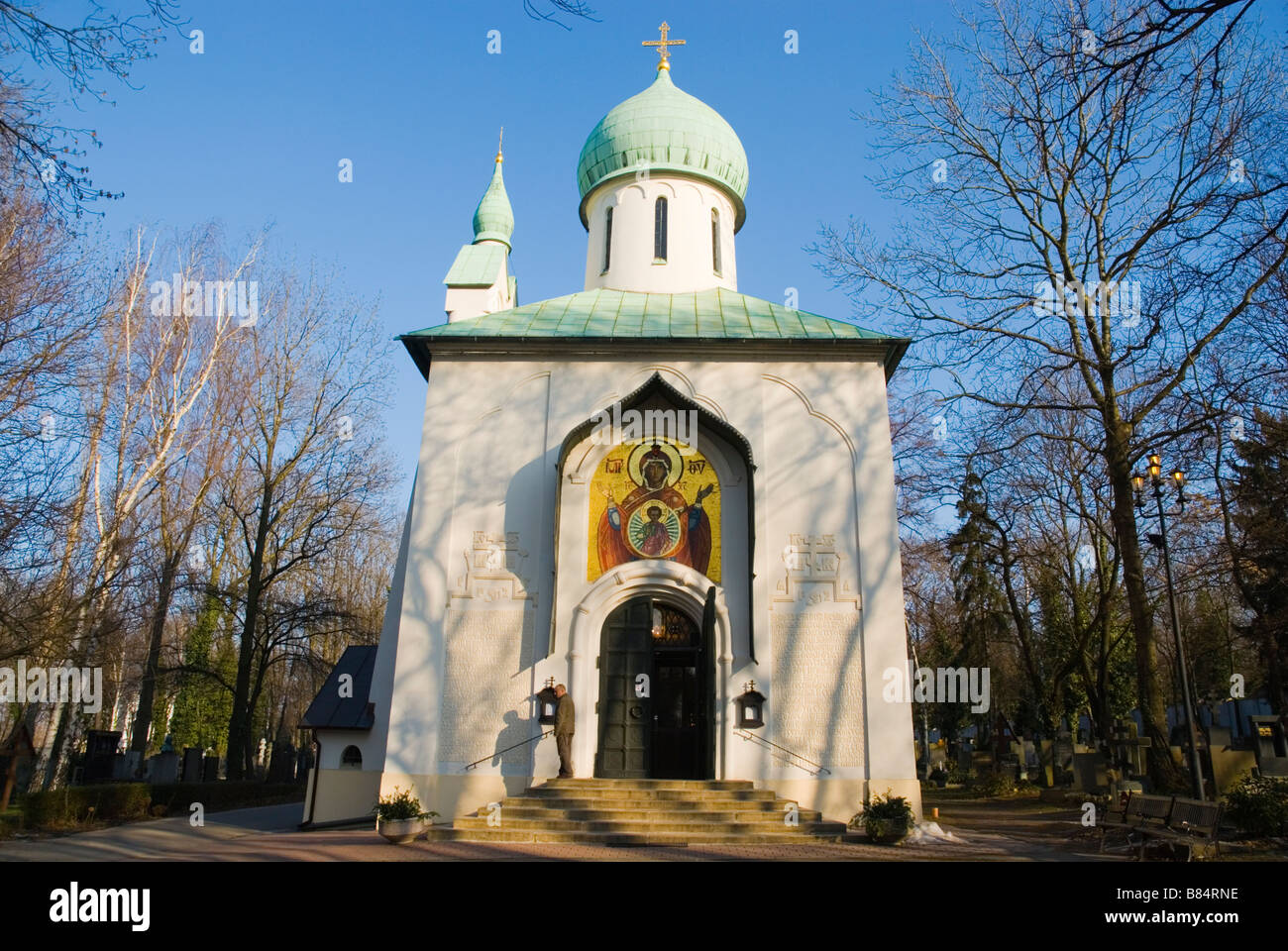 Kaple Blahoslavene Bohoradice orthodoxe Kapelle am Vojensky Hrbitov dem Soldatenfriedhof in Stadtteil Zizkov in Prag Stockfoto