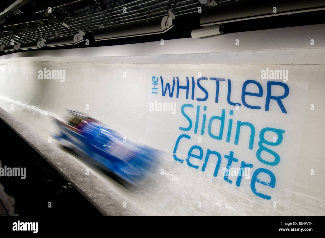 Bob-Wettbewerb im Whistler Sliding Center Stockfoto